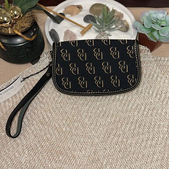 Dooney & Bourke Small Black Gold Canvas DB Logo Wallet Wristlet - Picture 2 of 9